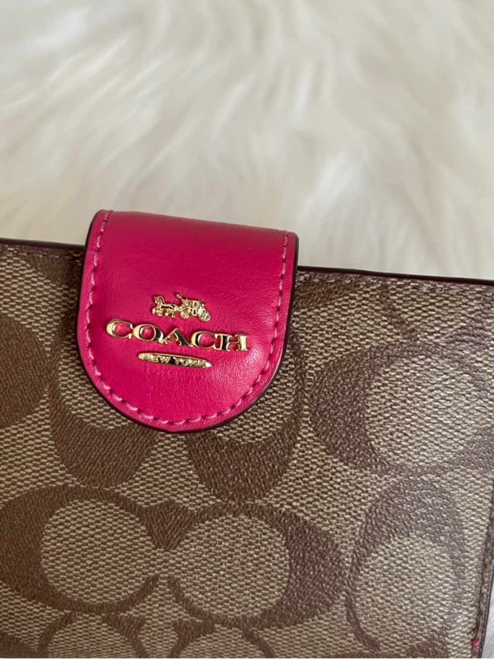 Coach Medium Corner Zip Wallet Signature Canvas Brown Pink C0082 - Picture 7 of 7